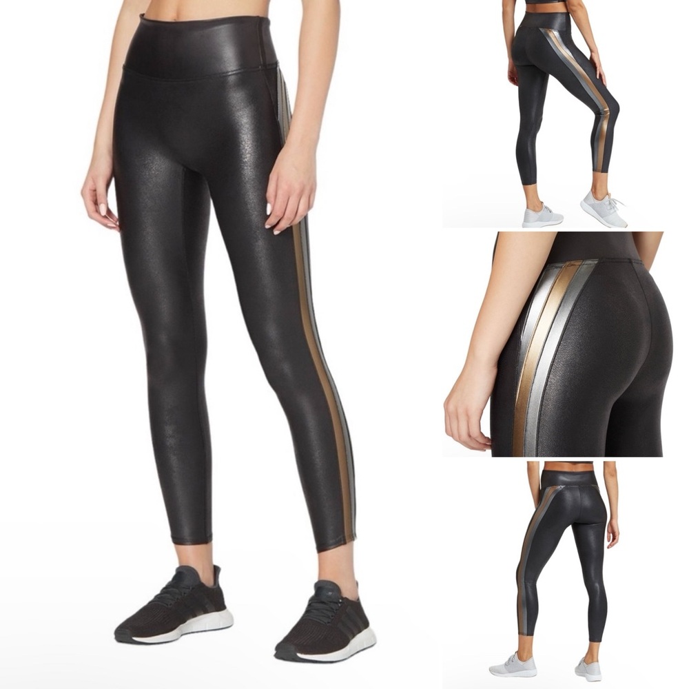 Spanx Faux Leather Metallic Track Stripe 7/8 Leggings - Small